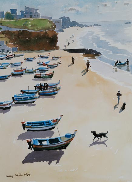 Boote am Strand, 1986 (Aquarell auf Papier)