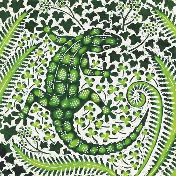 Grüner Gecko, 2002 (Holzschnitt)