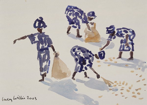 Blätter räumen, Senegal, 2003 (Aquarell auf Papier)