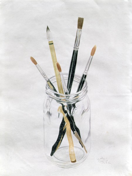 Pinsel im Glas, 1982 (Buntstift auf Papier)
