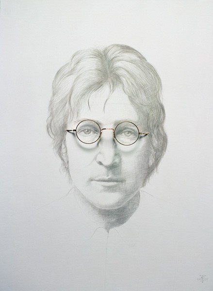 Lennon (1940-80) (silverpoint and spectacles on chinese white on hot pressed paper laid on board)
