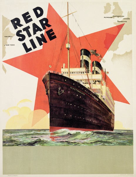 Plakat, das die Red Star Line bewirbt, gedruckt von L. Gaudio, Antwerpen