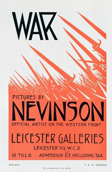 Kriegsbilder von Nevinson, offizieller Künstler an der Westfront, Plakat für eine Ausstellung