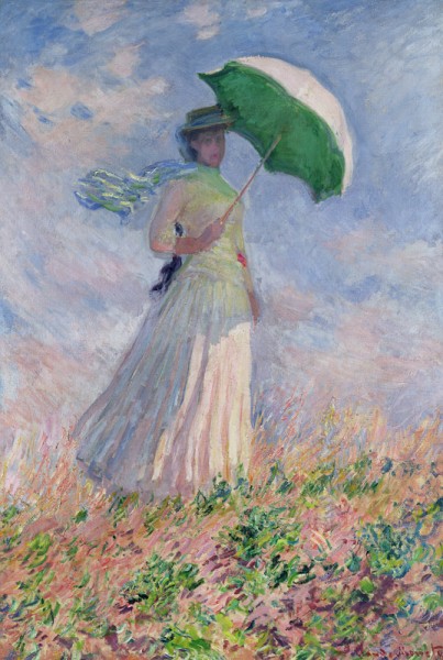 Frau mit Sonnenschirm, nach rechts gewendet (Susanne Hoschedé)