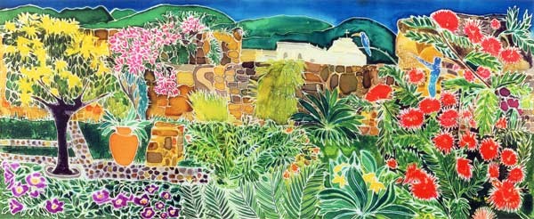 Convent Gardens, Antigua, 1993 (farbige Tinten auf Seide)
