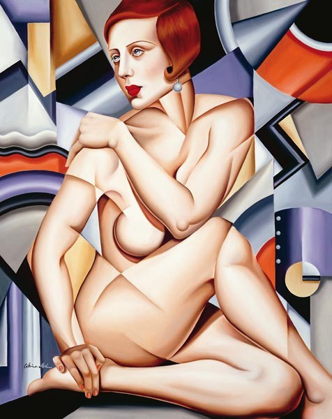 Kubistischer Akt in Orange und Violett