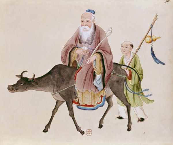 Lao-Tzu (ca. 604-531) auf seinem Büffel, gefolgt von einem Schüler